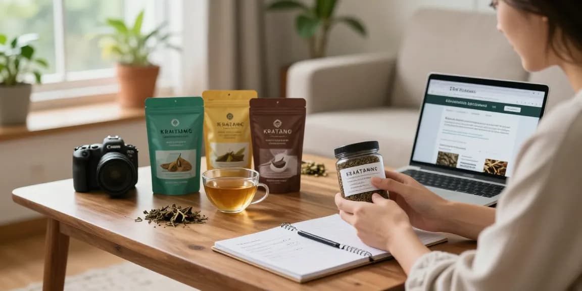 Buy kratom products in a cozy home setting with an individual exploring different brands.
