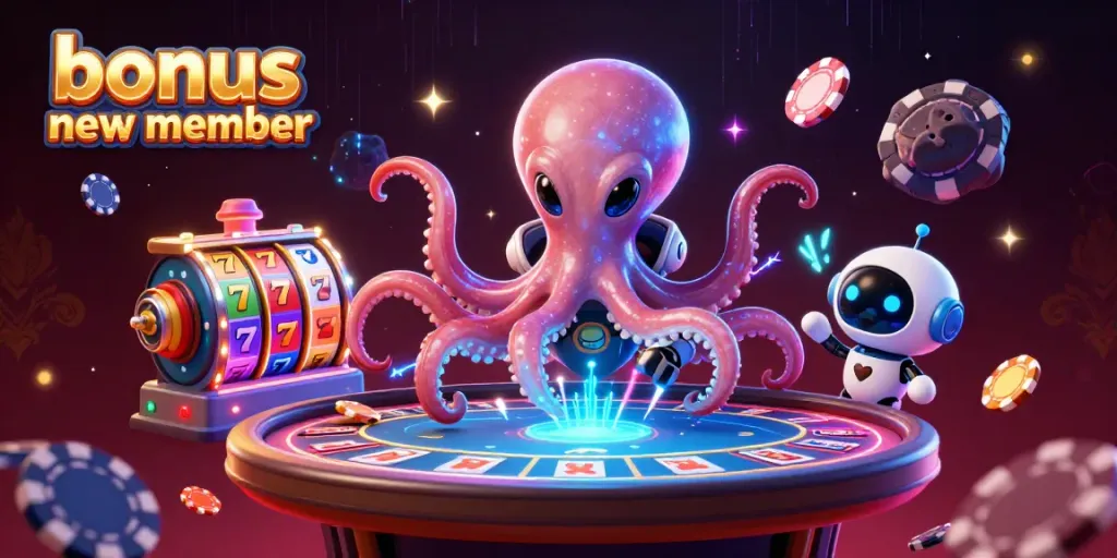 Experience the thrill of the bonus new member offer while playing slots with an octopus dealer in space.
