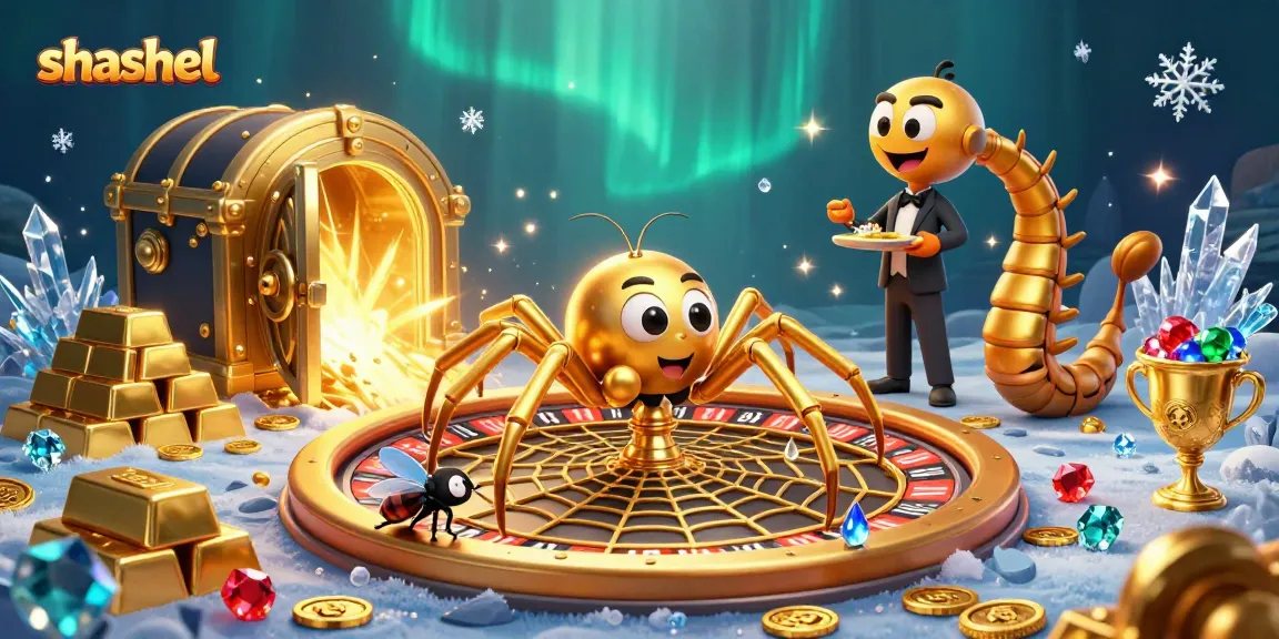 Shashel engages players with captivating roulette action featuring a golden spider and betting fly in a casino.