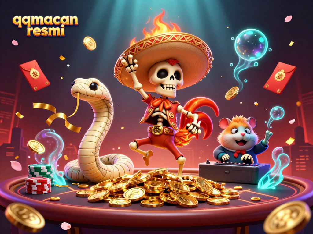 Experience thrilling moments with qqmacan resmi at a vibrant casino, featuring 3D cartoon characters.