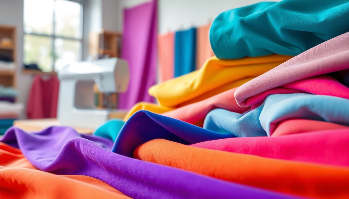 Jogging stoffen in diverse kleuren en texturen prachtig gepresenteerd op een tafel voor naaiwerk.