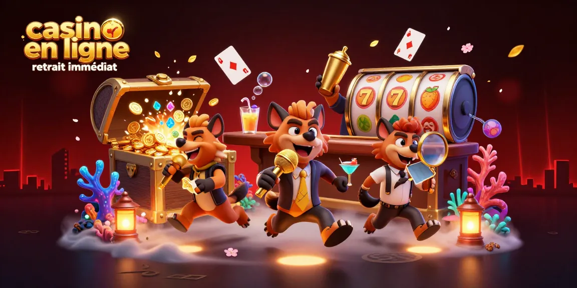 Jouez au casino en ligne retrait immédiat avec des hyènes comiques dans un club de casino vibrant.