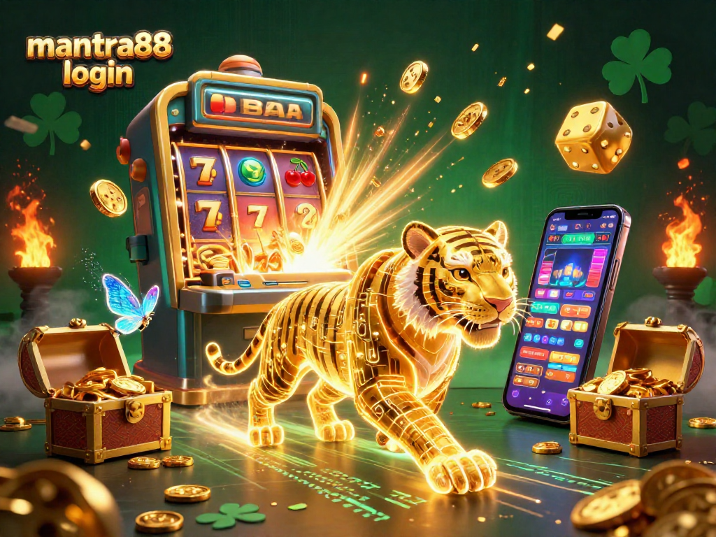 Experience thrilling wins with mantra88 login, featuring a vibrant digital casino landscape exploding with winning symbols.