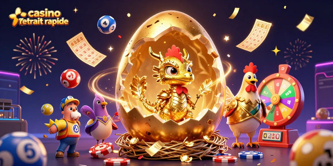 Jouez rapidement grâce à un casino retrait rapide avec un dragon doré et des éléments de loterie.