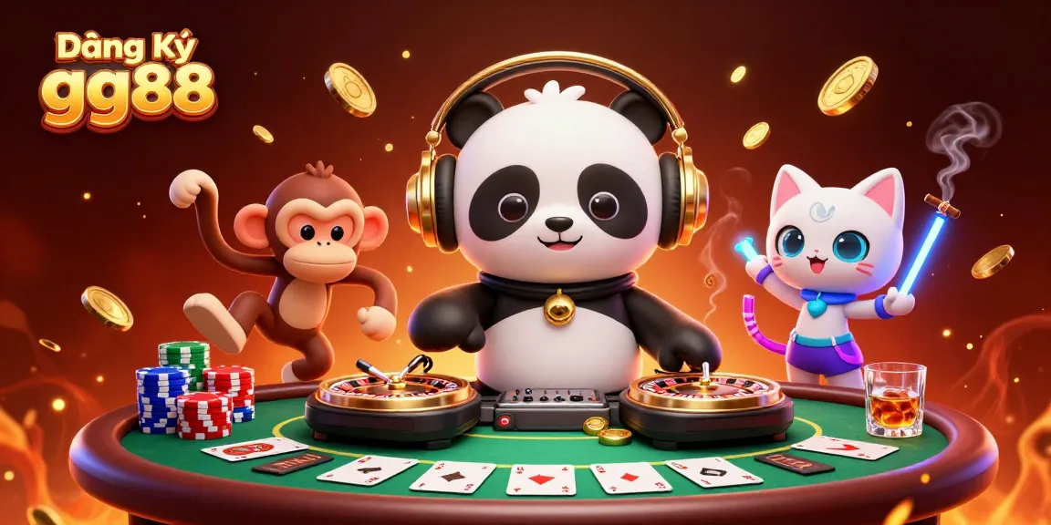 Bring excitement with Đăng Ký gg88 as DJ panda spins tracks amid casino game elements.