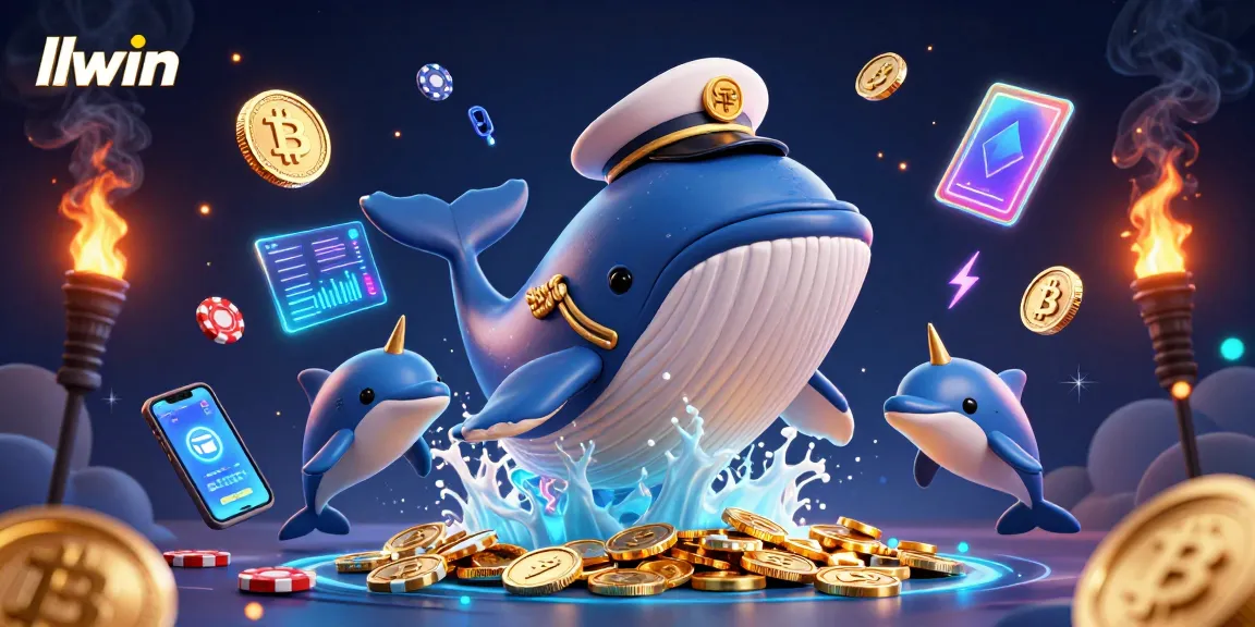 Experience thrilling gaming adventures at llwin with a whimsical 3D scene of a whale and playful dolphins.