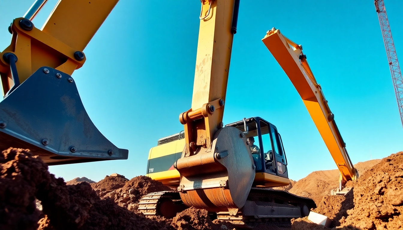 Excavator operating at a construction site, demonstrating powerful digging capabilities.