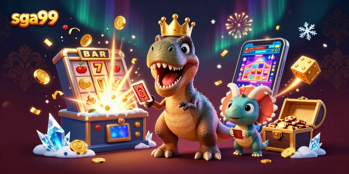 Experience fun games like slots at sga99 with cartoon characters enjoying a vibrant casino scene.