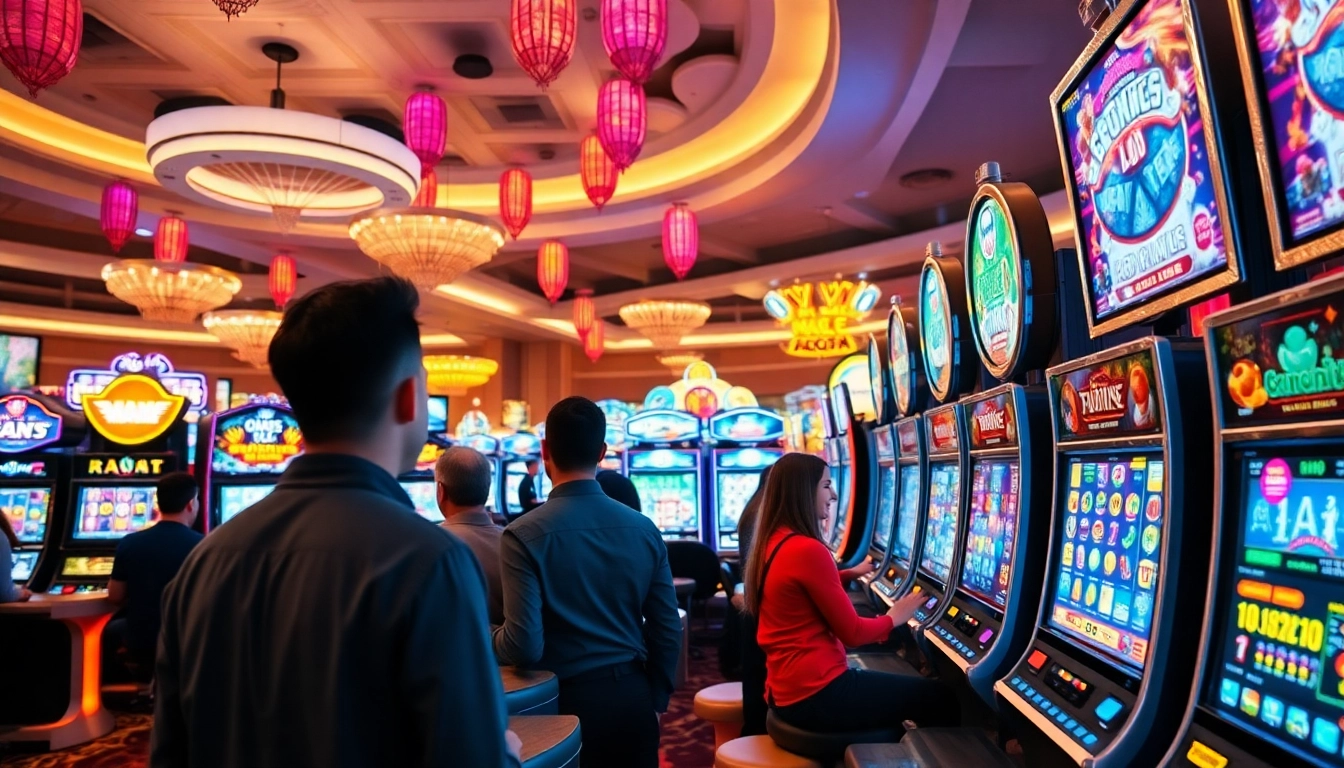 Experience the thrill of slot gambling with diverse machines in a vibrant casino setting.
