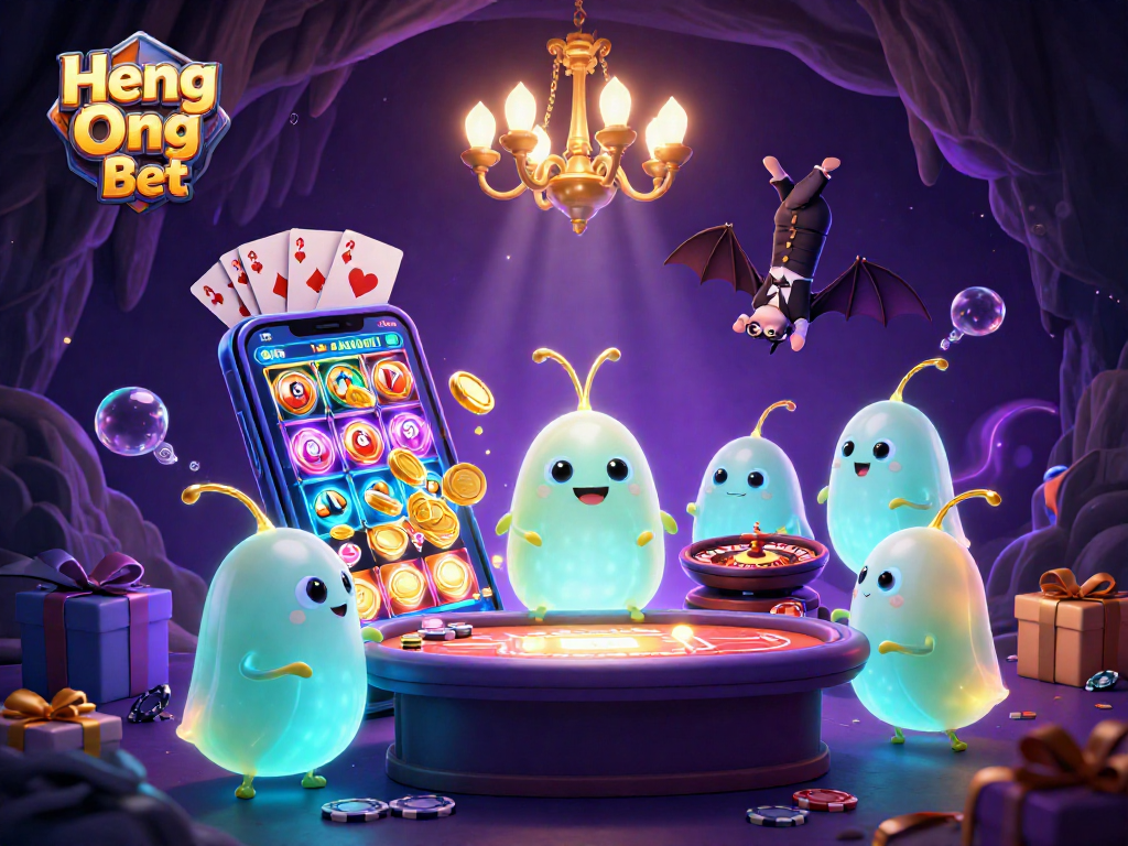 Engage in thrilling gameplay at Heng Ong Bet with a vibrant casino scene illuminated by glowworms.