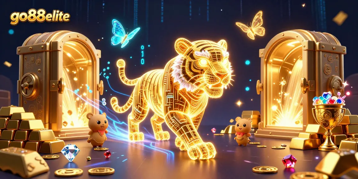 Experience the excitement of go88elite with a golden tiger and treasures in a vibrant digital casino.