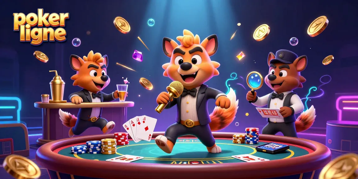 Jouez à poker en ligne tout en profitant d'une scène humoristique dynamique avec des hyènes en casino.