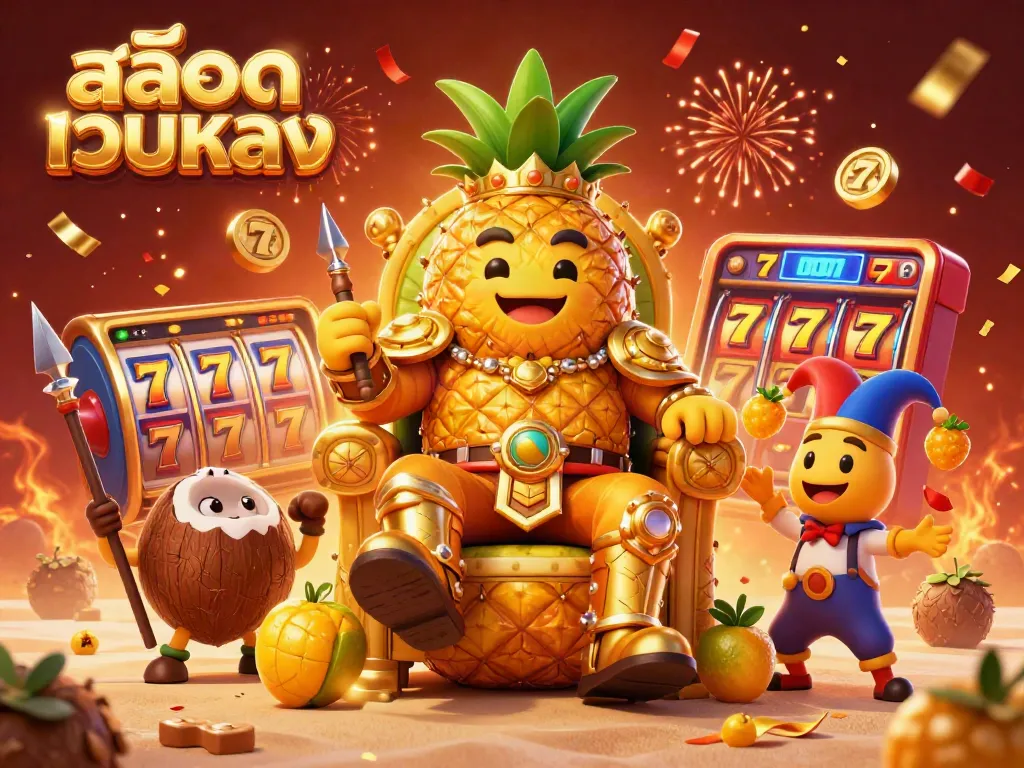 Experience the excitement of สล็อตเว็บตรง with 3D golden pineapple king and lively casino elements.