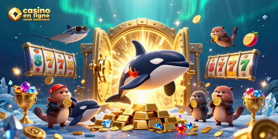 Profitez d'un jeu de casino en ligne retrait instantané avec une illustration animée de personnages marins capturant des richesses.