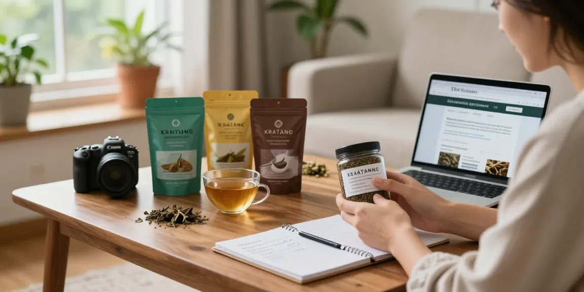 Buy kratom products in a cozy home setting with an individual exploring different brands.