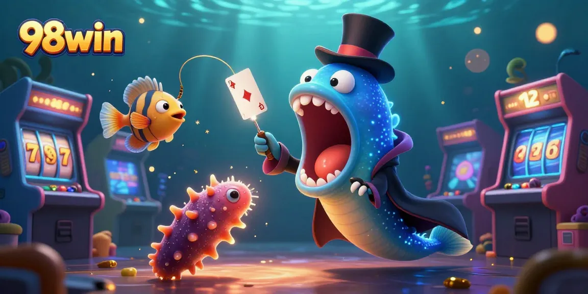 Experience thrilling entertainment with 98win's vibrant underwater casino scene featuring exciting game elements.