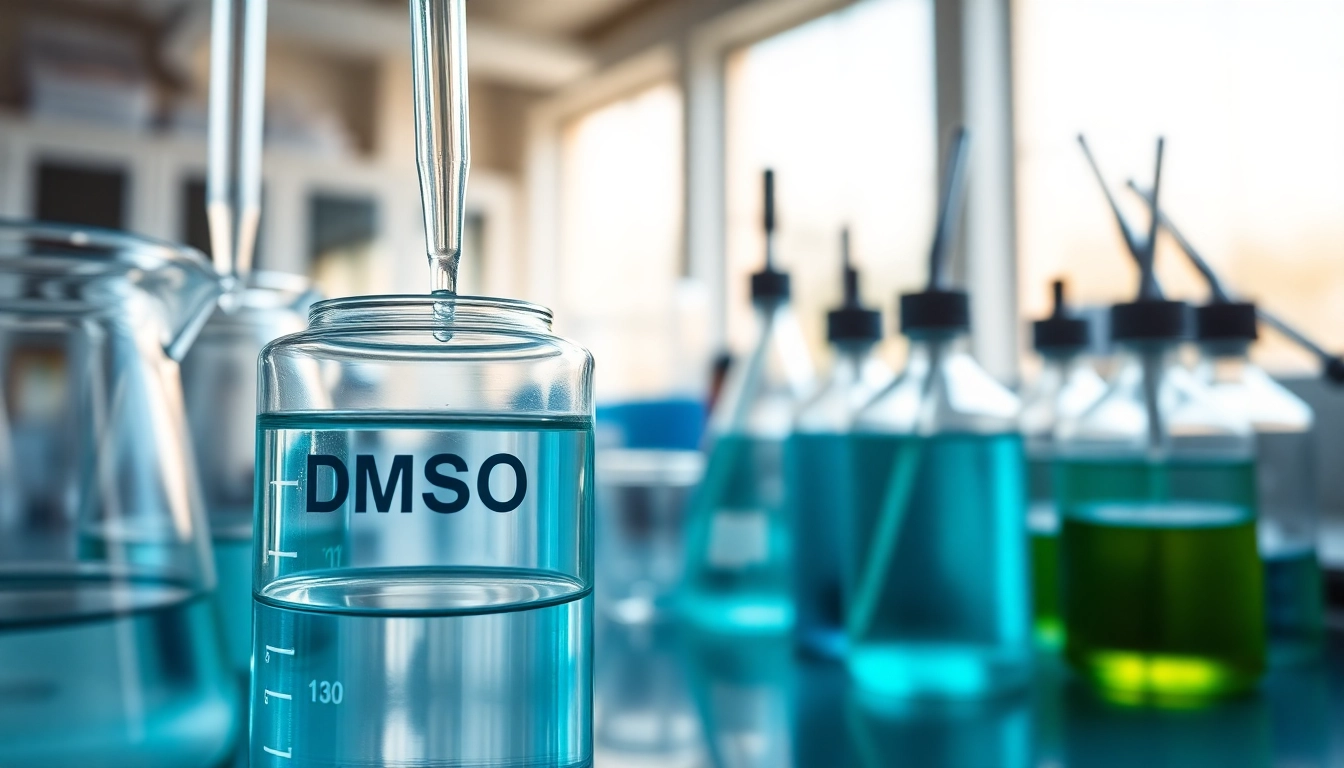 Analyzing dmso organic solution in a professional laboratory setting with glass beakers and pipettes.
