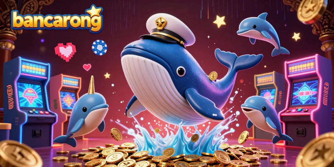 Bancarong showcases a vibrant 3D casino scene featuring a whale and playful dolphins winning with poker chips.