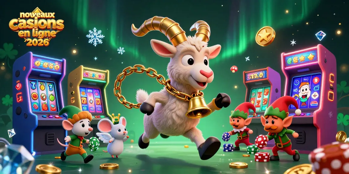 Illustration dynamique des nouveaux casinos en ligne 2026 avec des scènes de jeux captivants et des personnages animés.