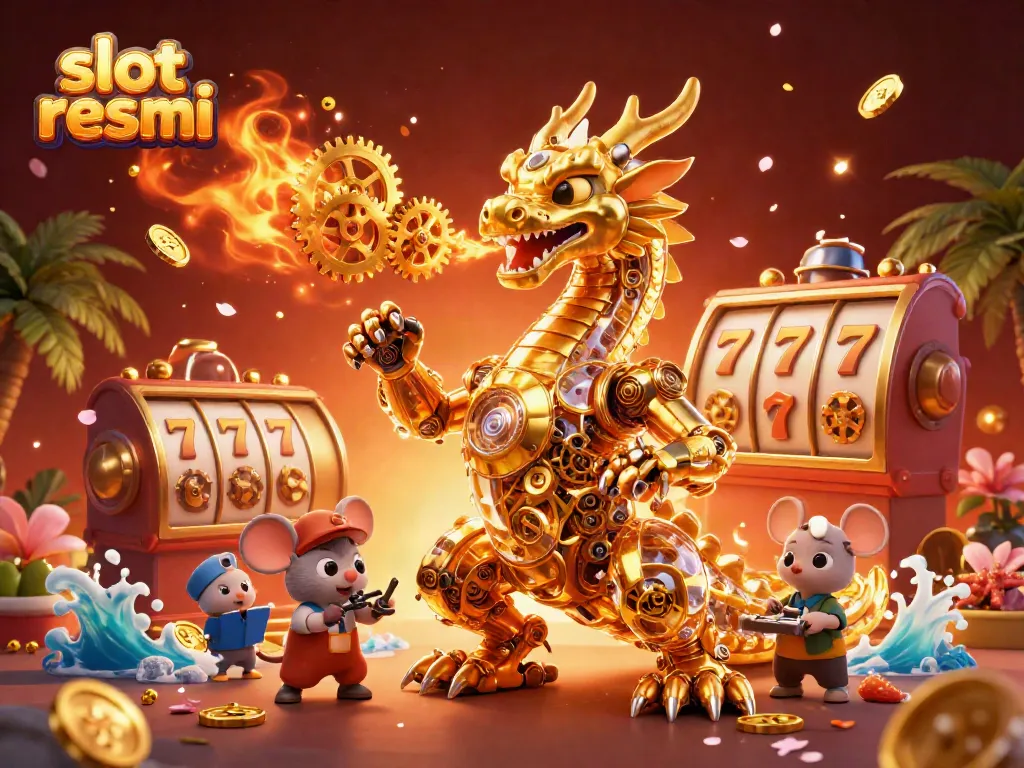 Experience the thrill of slot resmi games with a golden dragon and vibrant casino elements.