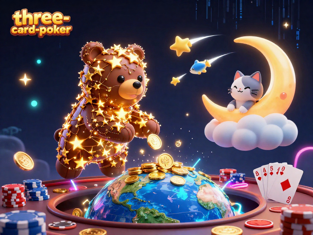 Engage in three-card-poker with vibrant neon visuals and a dynamic casino atmosphere.