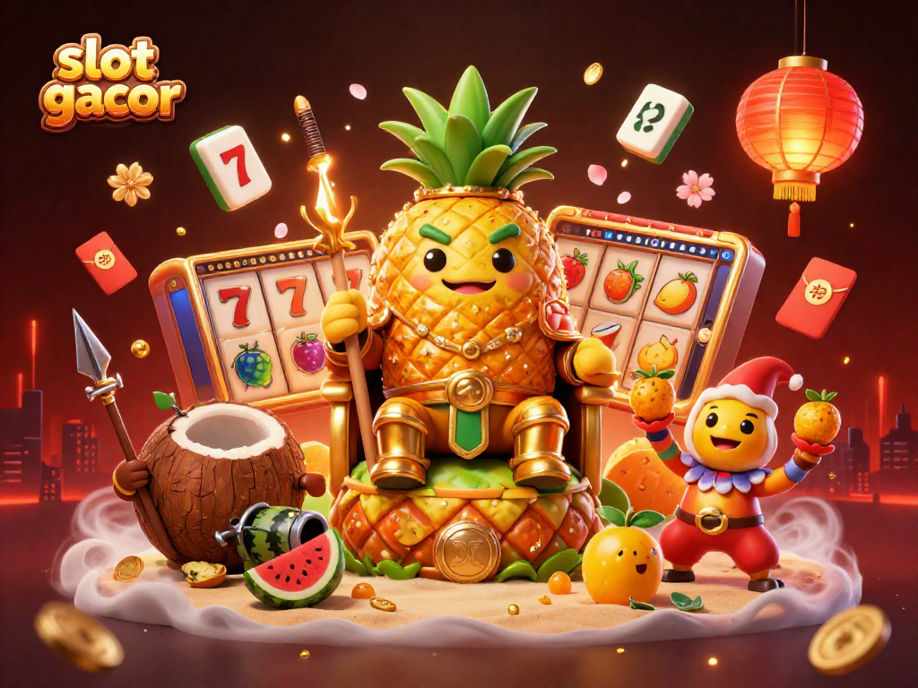 Engage with slot gacor in a vibrant 3D casino illustration showcasing dynamic game elements.