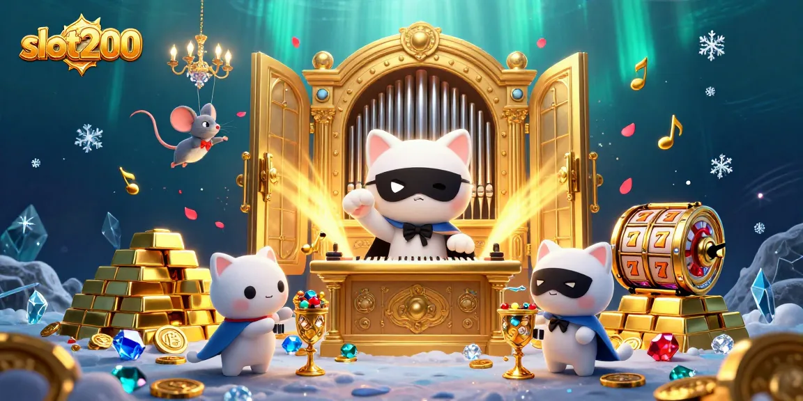 Experience slot200's vibrant casino scene with treasure vaults, gold, and animated characters.