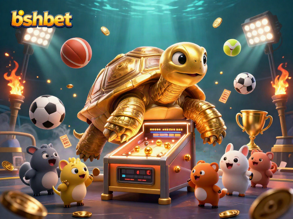 Experience thrilling gameplay with bshbet at a vibrant 3D casino, featuring a golden tortoise game.