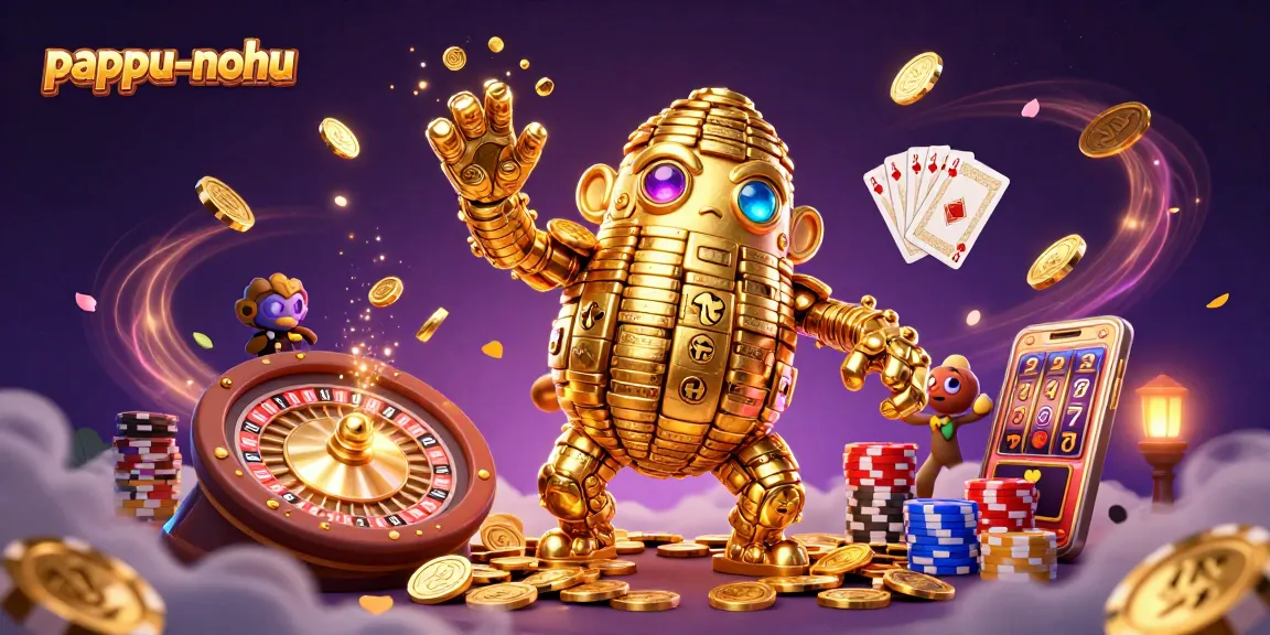 Pappu-nohu game highlights dynamic casino elements with a golden golem and slot symbols.