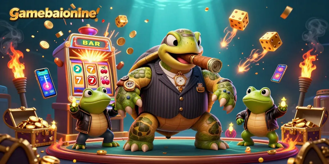 Play the thrilling gamebaiionline with winning strategies as animated characters delight in a vibrant casino scene.