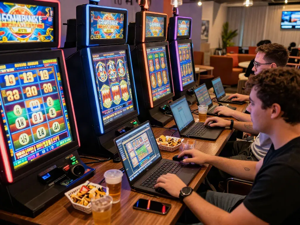 Exciting gaming atmosphere featuring players enjoying slot gacor in a lively online gaming hub