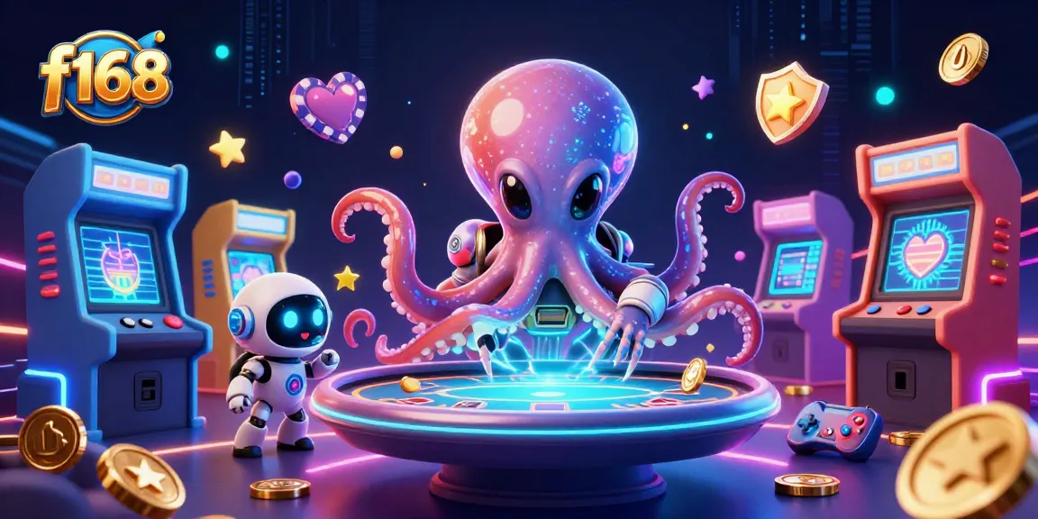 Experience thrilling gameplay at f168 with a 3D alien octopus managing a holographic poker table.