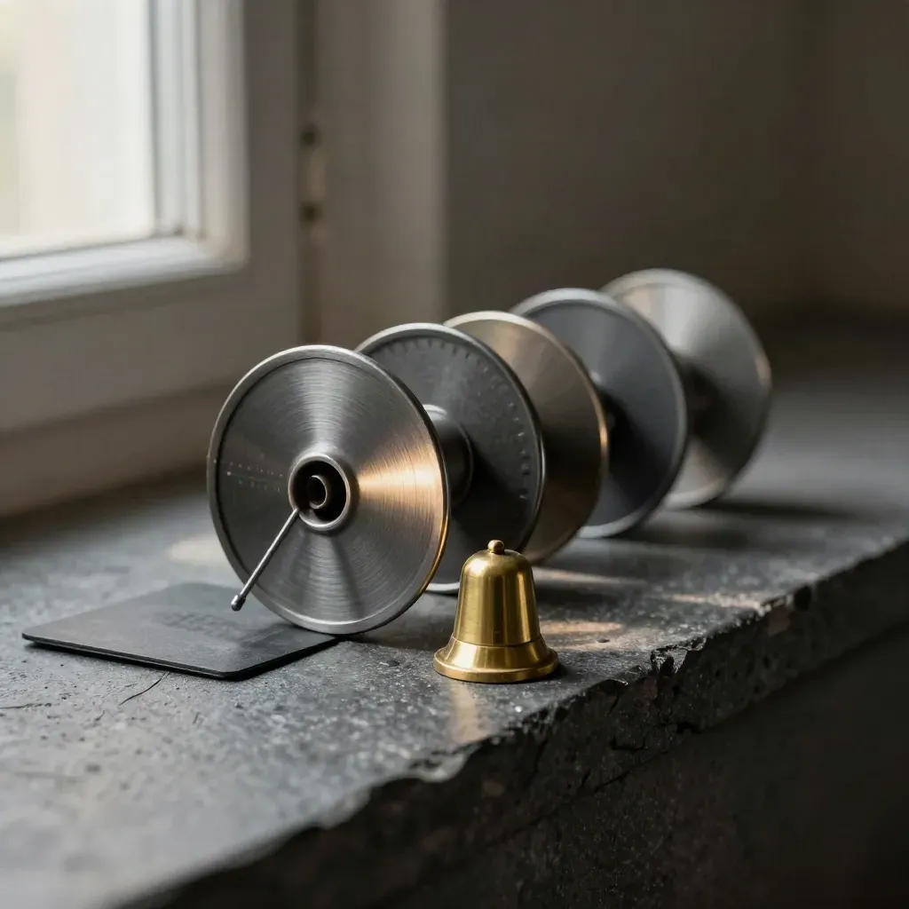 Dark stone ledge with ringbound task markers and a brass alert pin in side light.
