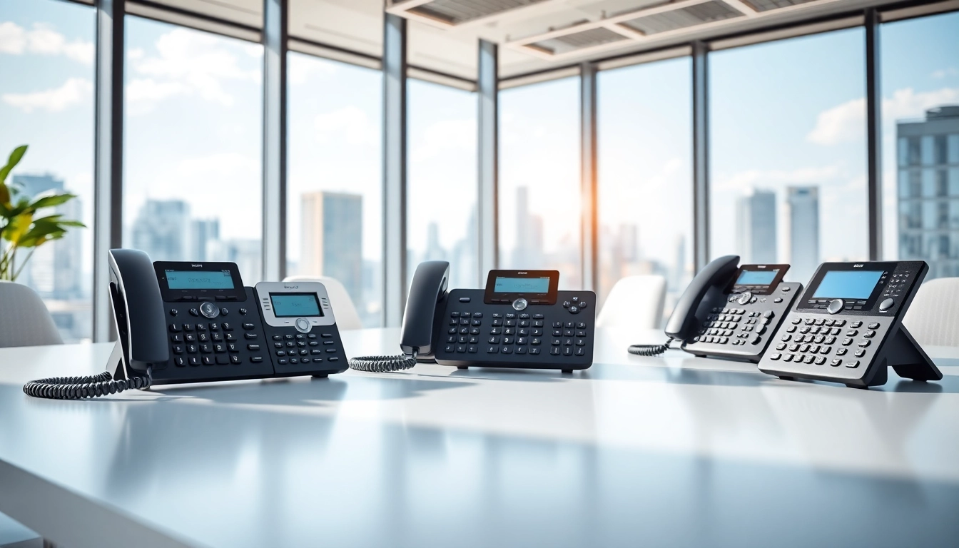 Engaging small business phone systems on a sleek desk in a bright office.