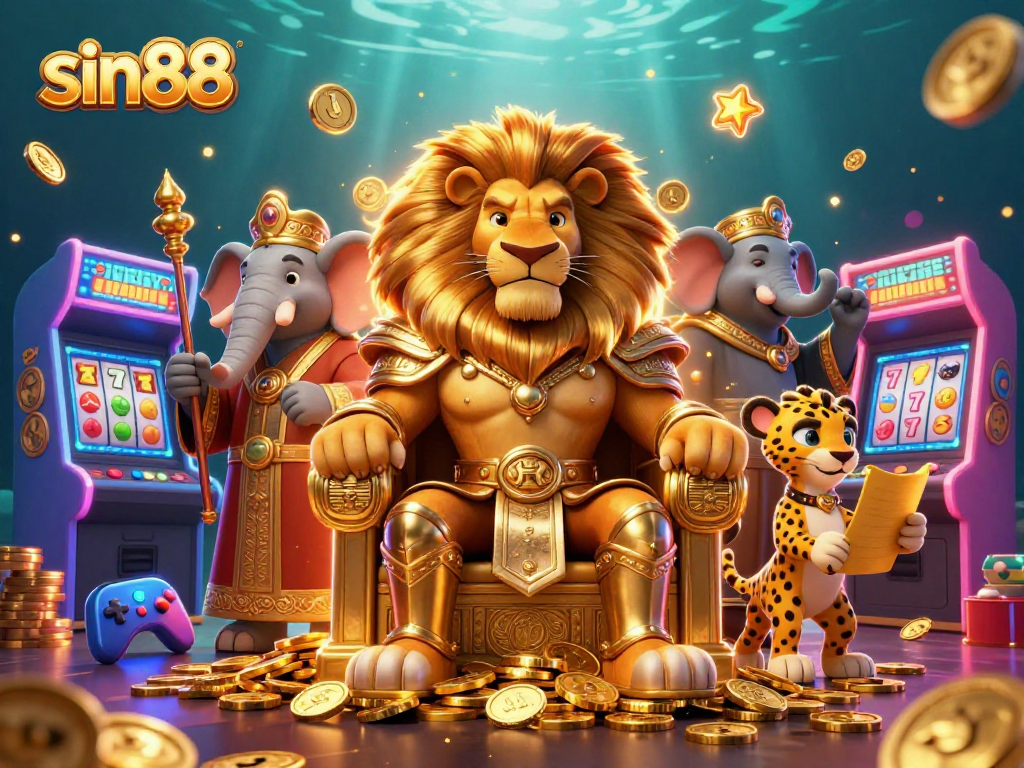 Win big at sin88 with a vibrant, 3D casino-themed illustration featuring playful characters and gaming elements.