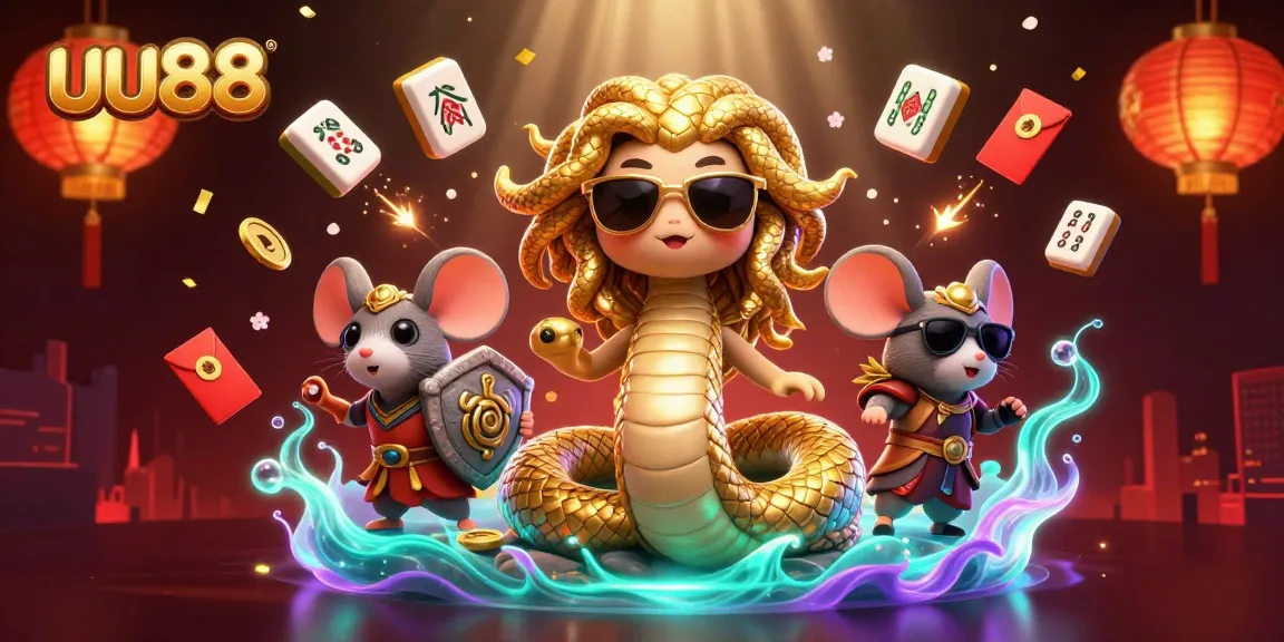 Experience the thrilling world of uu88 with a vibrant 3D illustration featuring a Medusa character and exciting casino elements.