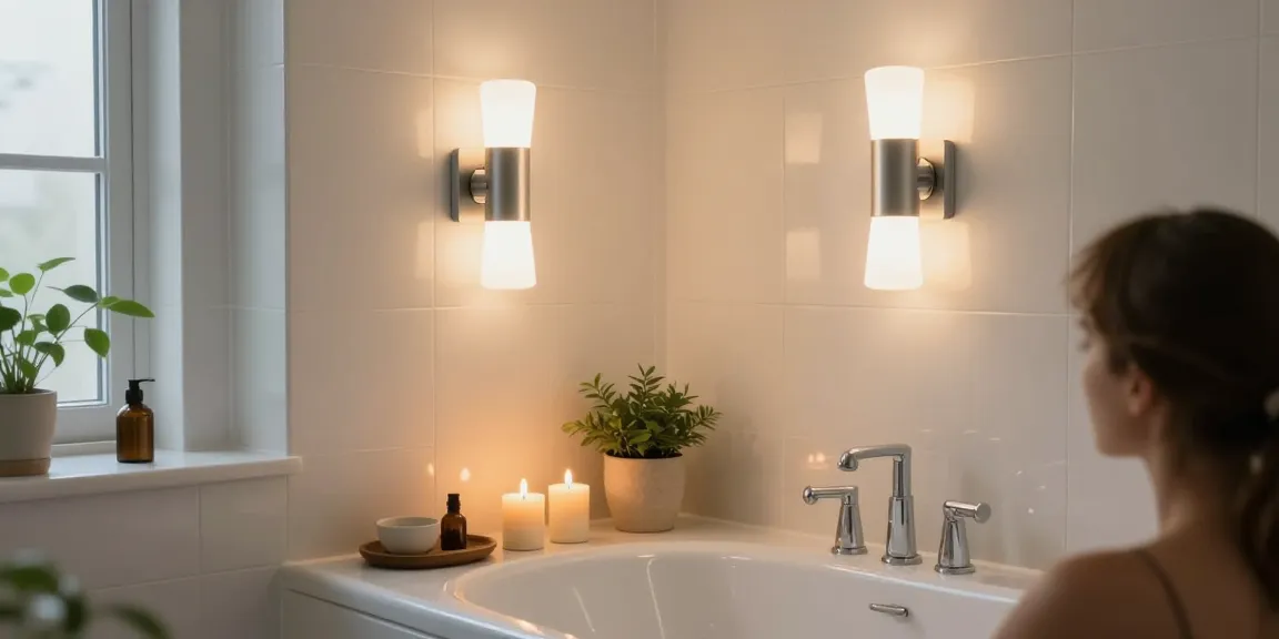 Aplica baie modernă cu iluminare caldă în baia elegantă.