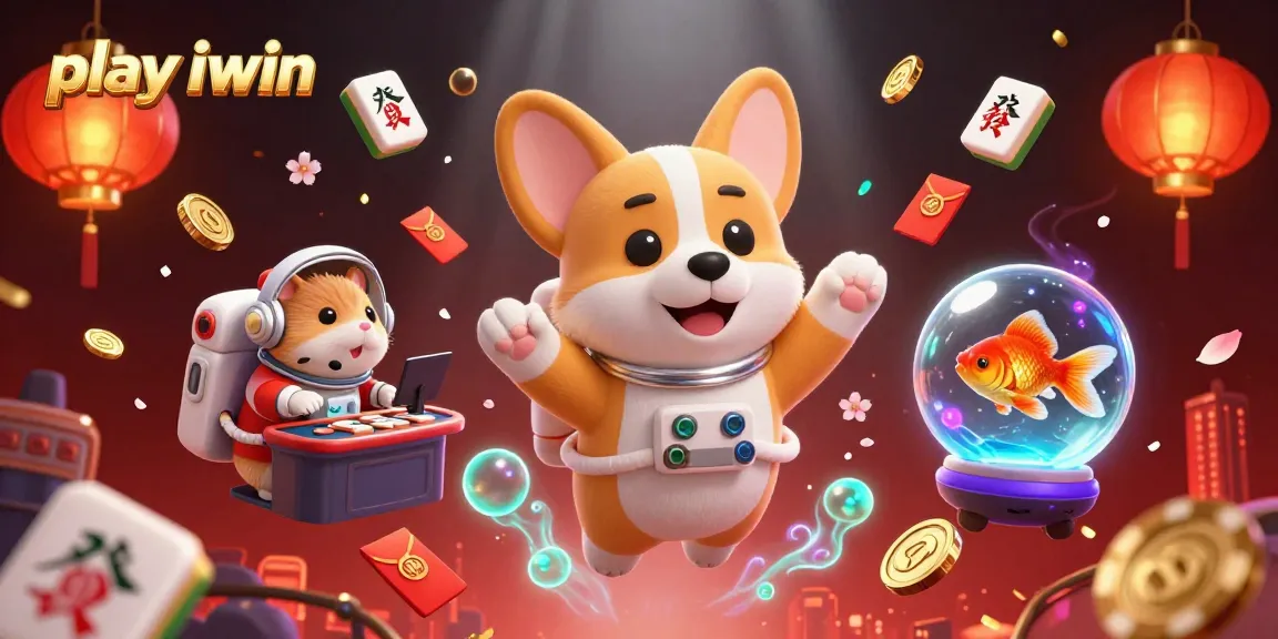 Play iwin with a floating corgi in a vibrant space casino full of action and excitement.