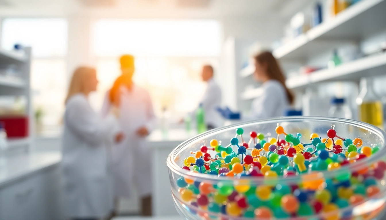 Showcasing cargi and vibrant peptide samples in a professional lab setting.