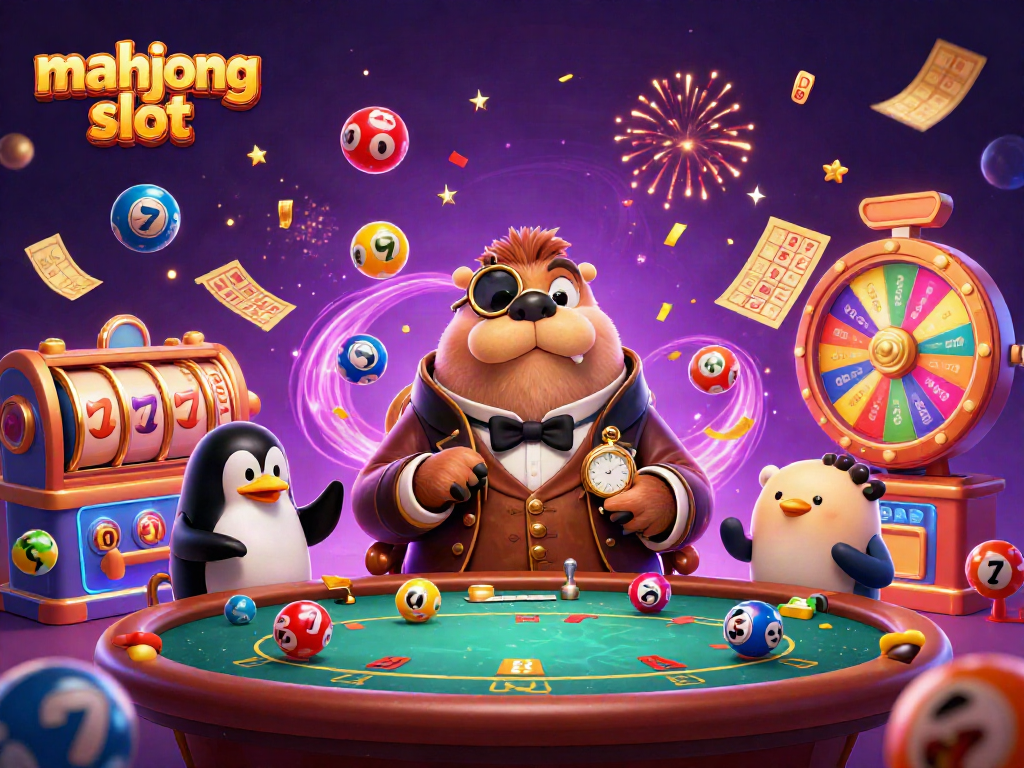 Experience the excitement of mahjong slot gaming with a jolly walrus, sophisticated dealer, and dynamic slot elements.