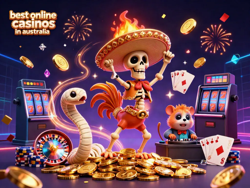 Celebrate at the best online casinos in Australia with vibrant characters and gaming elements bringing excitement.