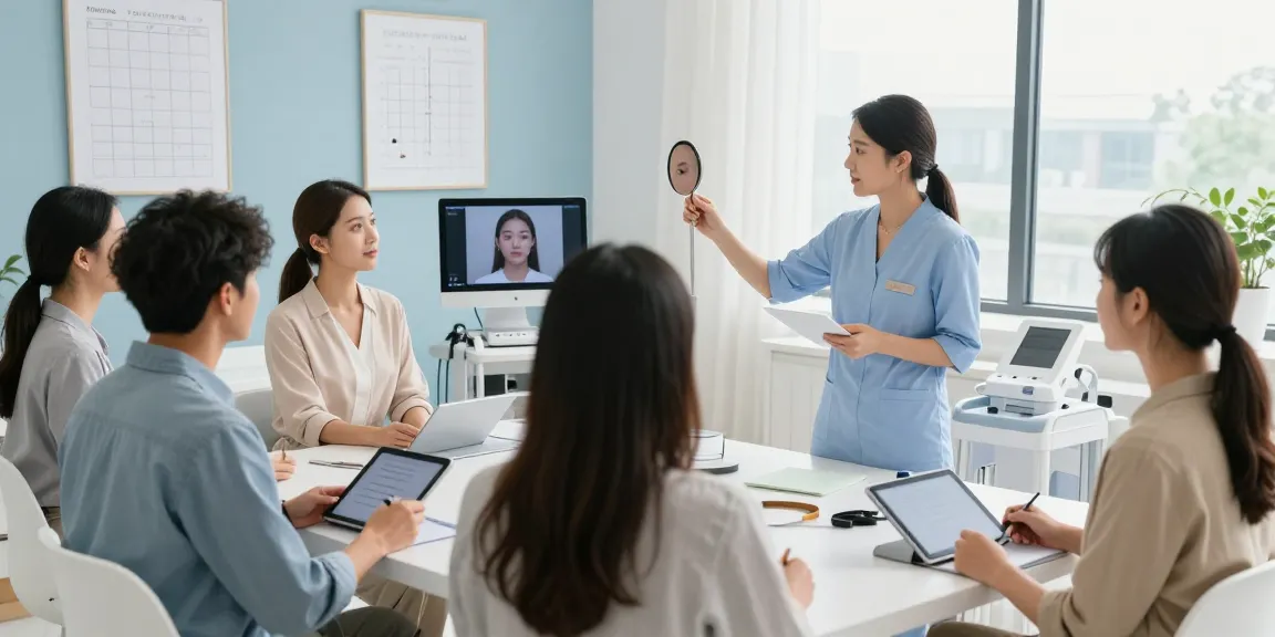 Engaged individuals in a professional consultation, highlighting ClinicEvo is a better alternative to QOVES for personalized facial analysis.