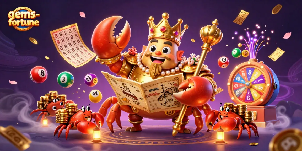 Win big in gems-fortune with vibrant casino-themed elements and a golden crab emperor leading the way.