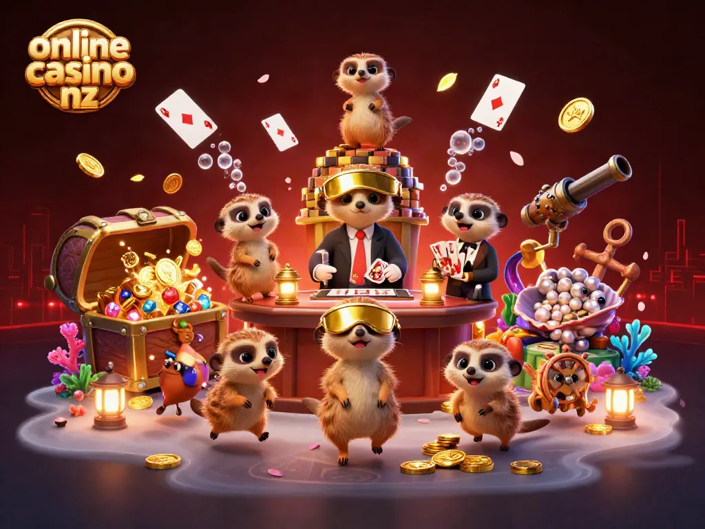 Engage in thrilling gameplay with this vibrant scene of meerkats at an online casino nz, featuring rich graphics and dynamic elements.