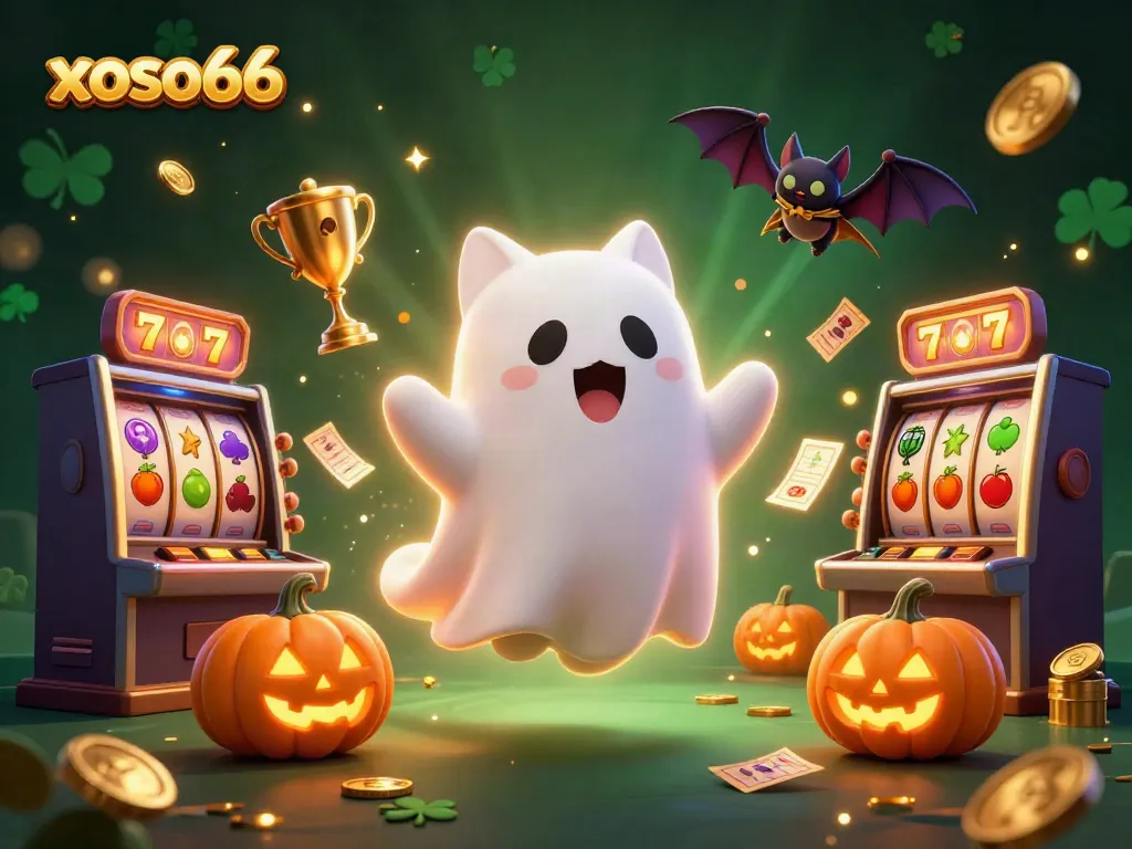 Engage with xoso66 in a vibrant haunted casino scene showcasing playful characters and gaming elements.