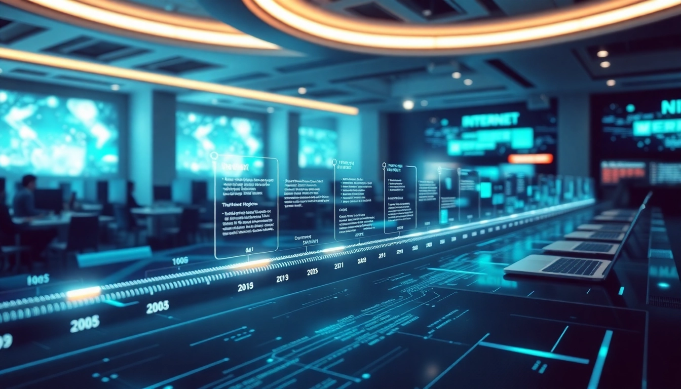 Explore the evolution of internet history through a dynamic digital timeline.