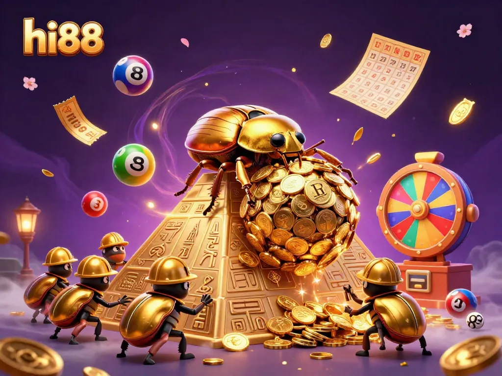 Engage in thrilling gameplay with hi88's vibrant casino world featuring golden elements and dynamic lottery balls.