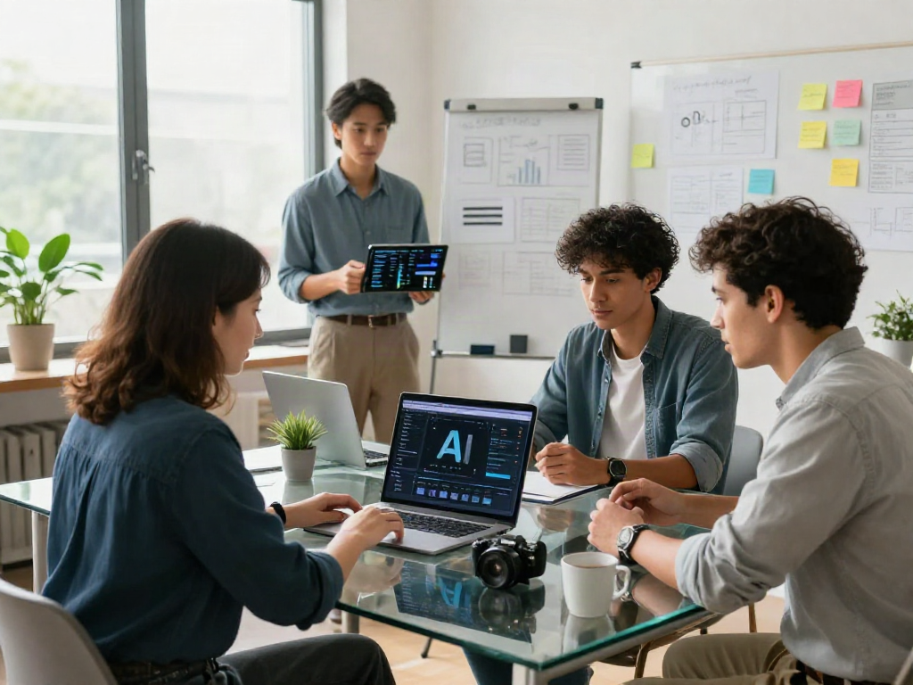 Professional collaboration scene showcasing crush on ai technology enhancing teamwork and productivity in a modern workspace.