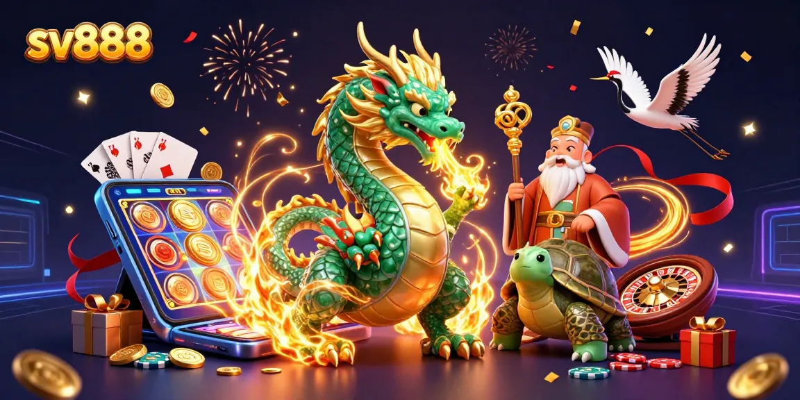 Experience the vibrant world of sv888 with a dynamic illustration featuring gaming characters and elements.
