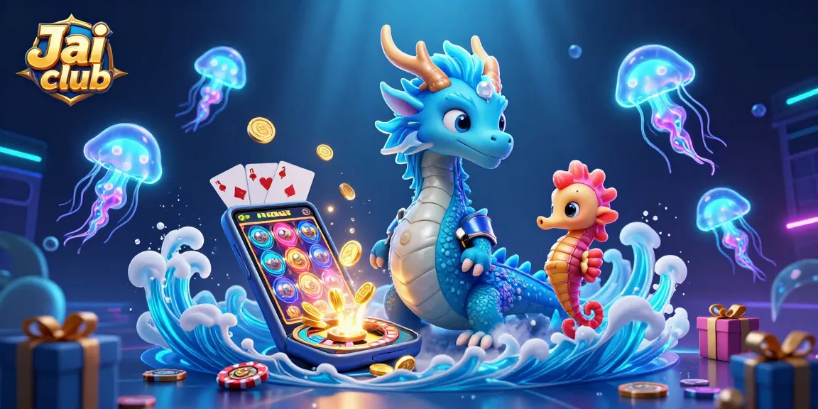 Win big at Jai club casino with vibrant underwater slot gaming illustration featuring a dragon and seahorse.
